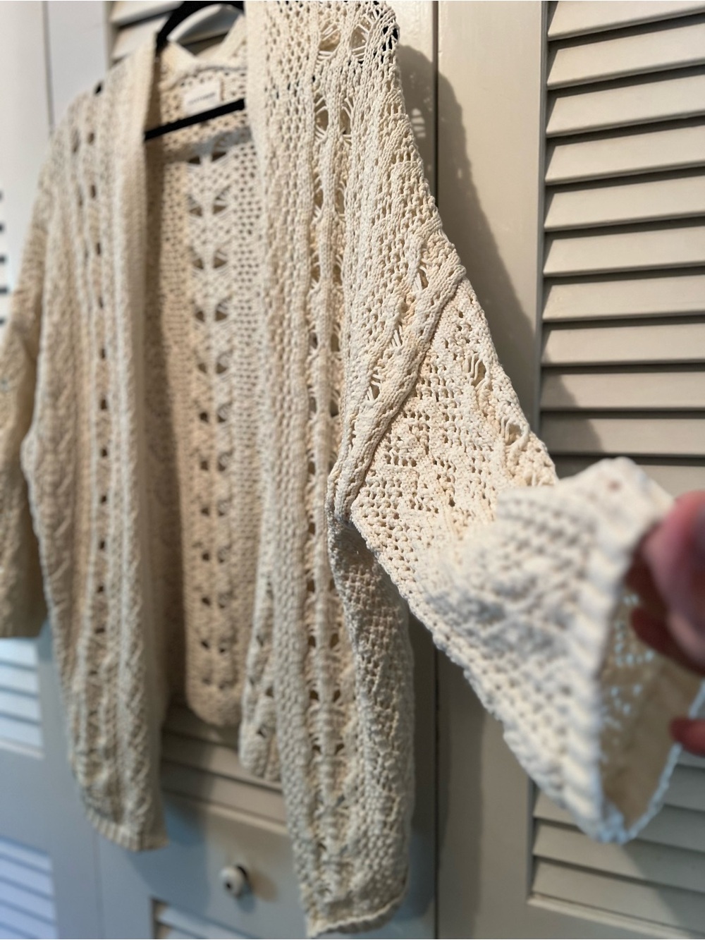Lucky Brand Open Crochet Knit Cardigan in Cream